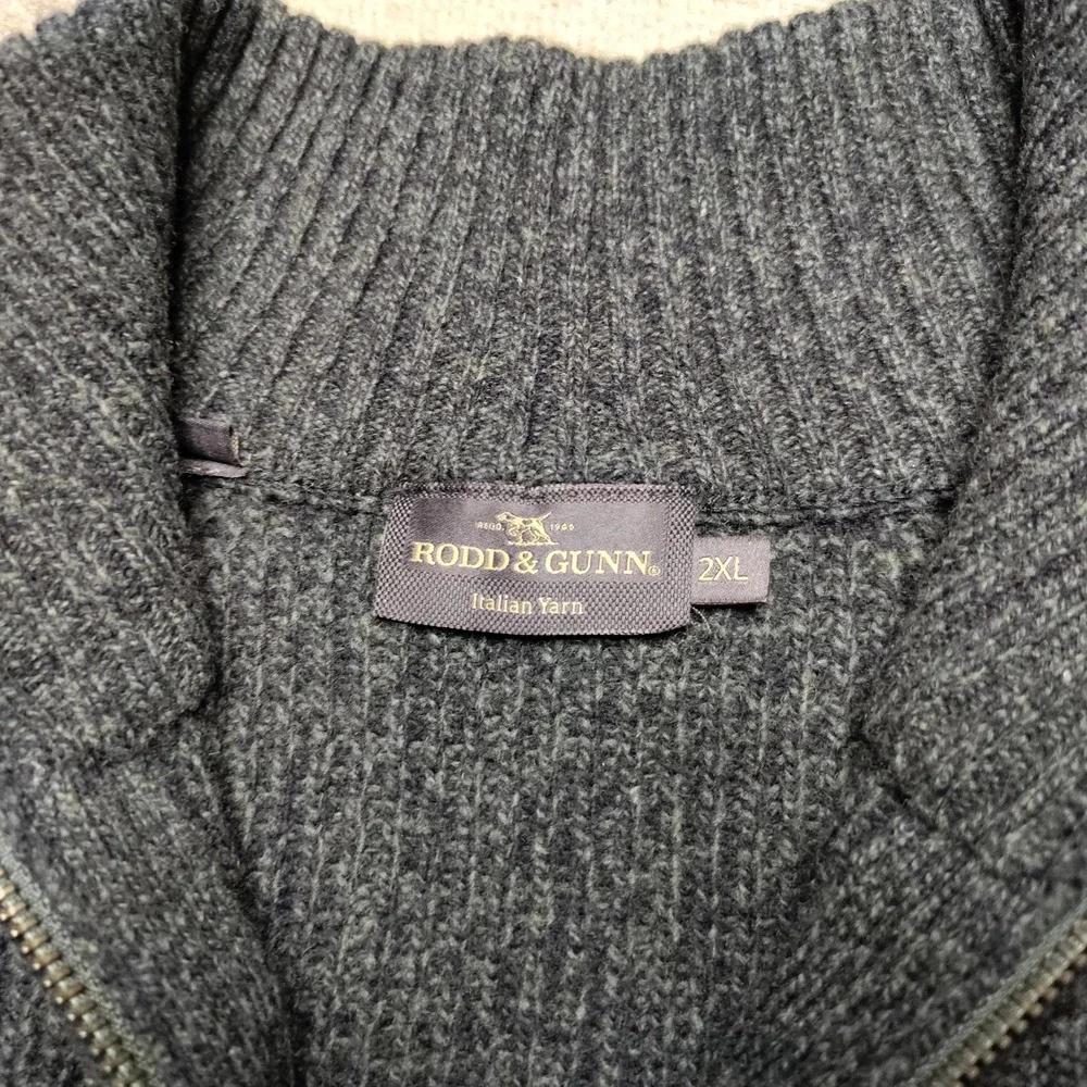 Rodd & Gunn Sweater Mens 2XL Green Extra Fine Lambswool 1/4 Zip Mock Neck